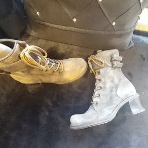 Distressed lace up boot with zipper